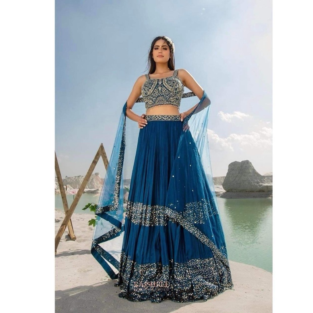 Lehenga Choli Teal Blue with Gold